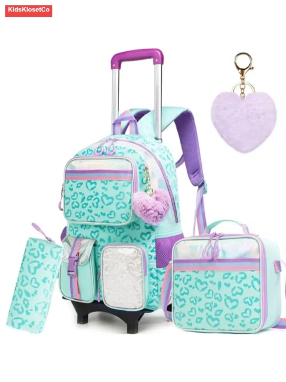 Girls Rolling Backpack with Wheels - Kawaii Carry On Luggage for School, Lunch